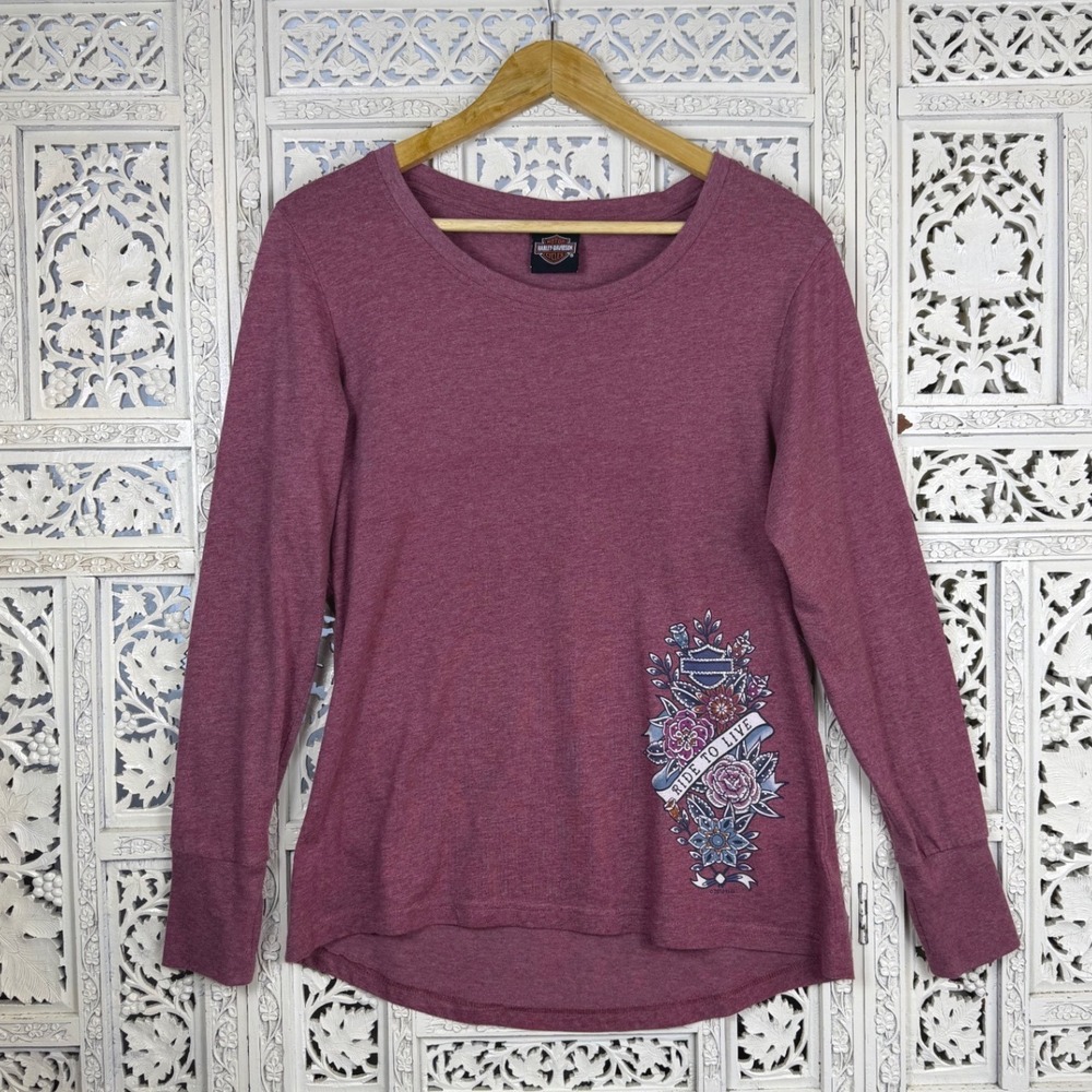 Harley Davidson Ride To Live Long Sleeve‎ T Shirt Sz M Grunge Biker Graphic